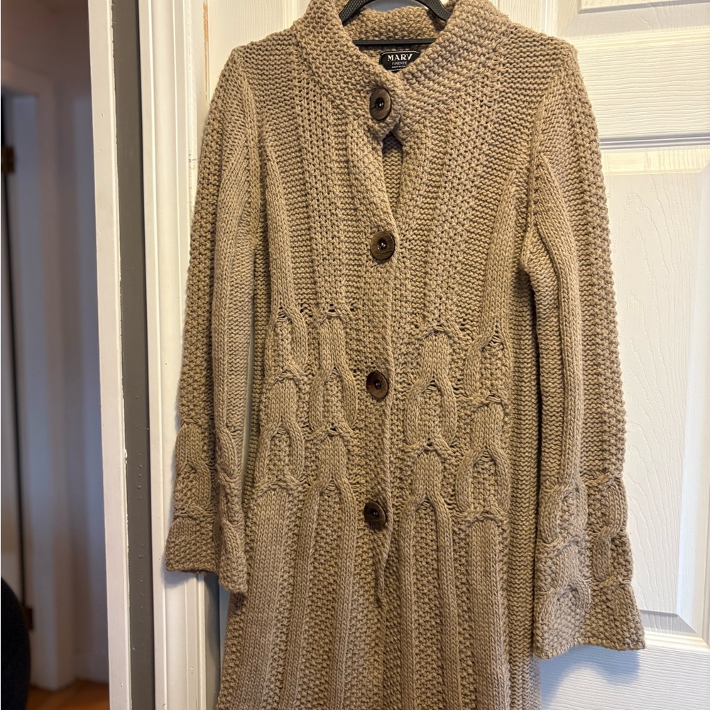 Mary Firenze Tan Knit Sweater Buttons L‎
